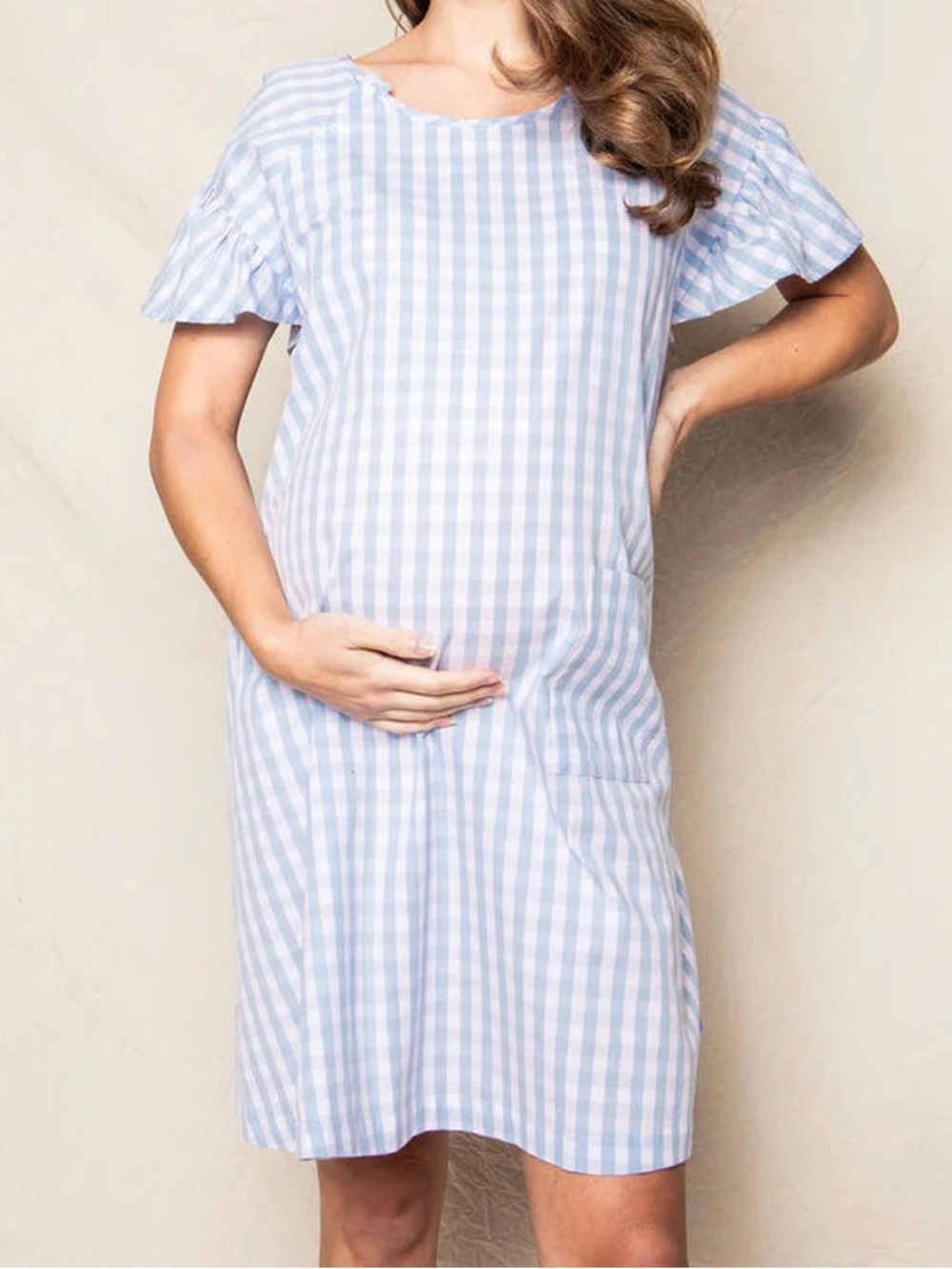 HTF!  PETITE PLUME New with tags- Light Blue Gingham Hospital Gown L/XL - Picture 2 of 12